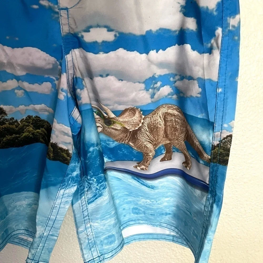 JOE BOXER Dinosaur triceratops print swim trunks board shorts size Large 10/12